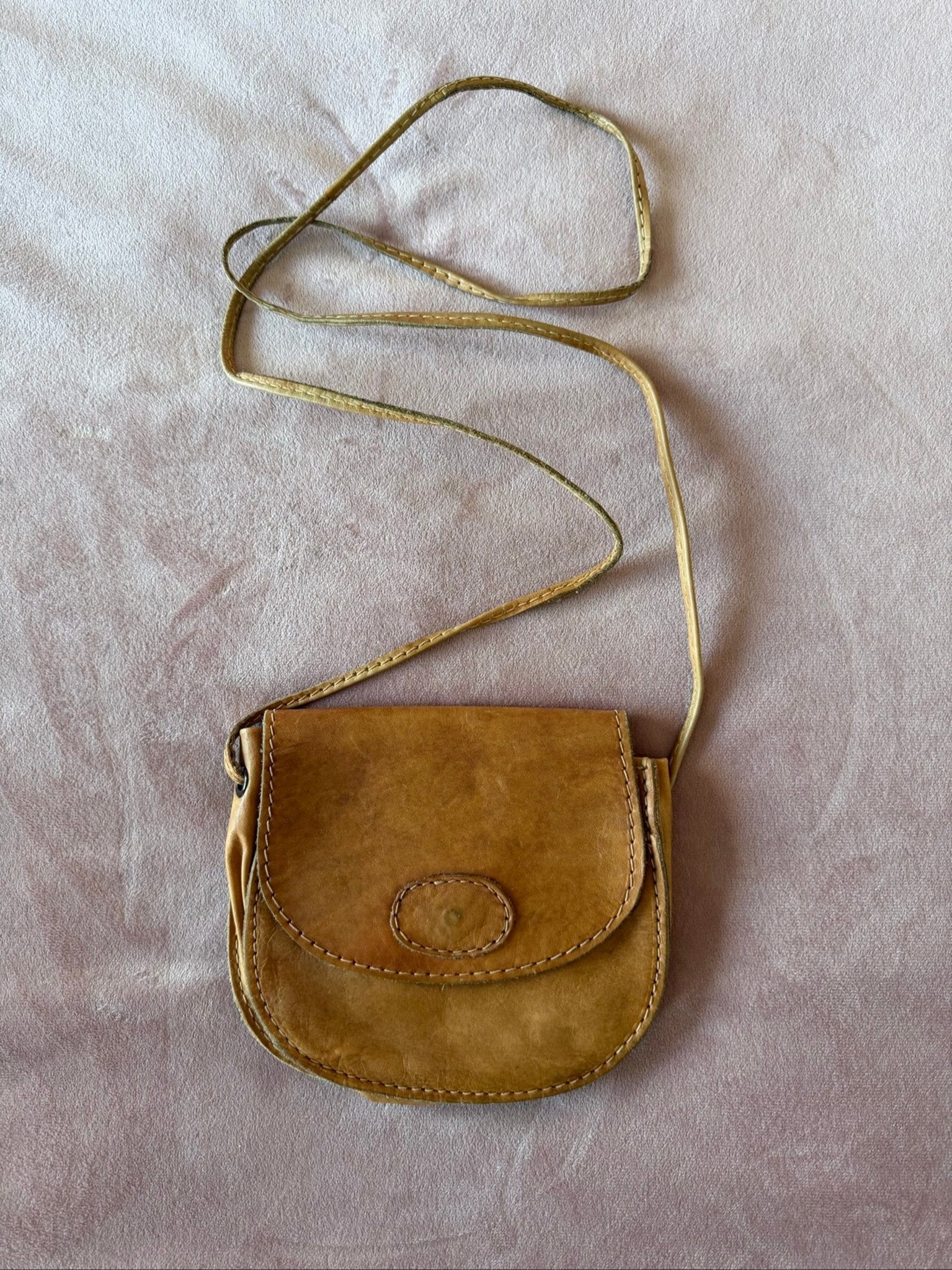 Vintage Look Boho Bruine Leren Schoudertas, Ophalen of Verzenden, Gedragen, One size fits all