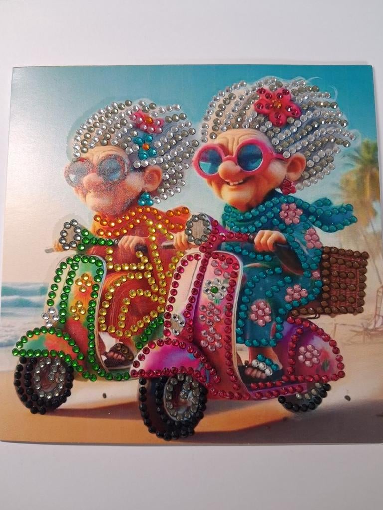 Diamond painting kaart dames op scooter, Ophalen of Verzenden, Nieuw, Overige thema's
