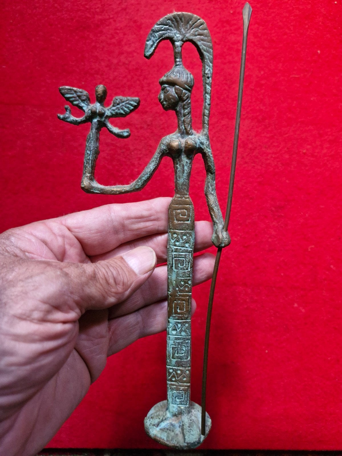 Archaïsche Athena met Nike - Bronzen sculptuur, Ophalen of Verzenden, 20 - 50 cm, Beeld, Handgemaakt