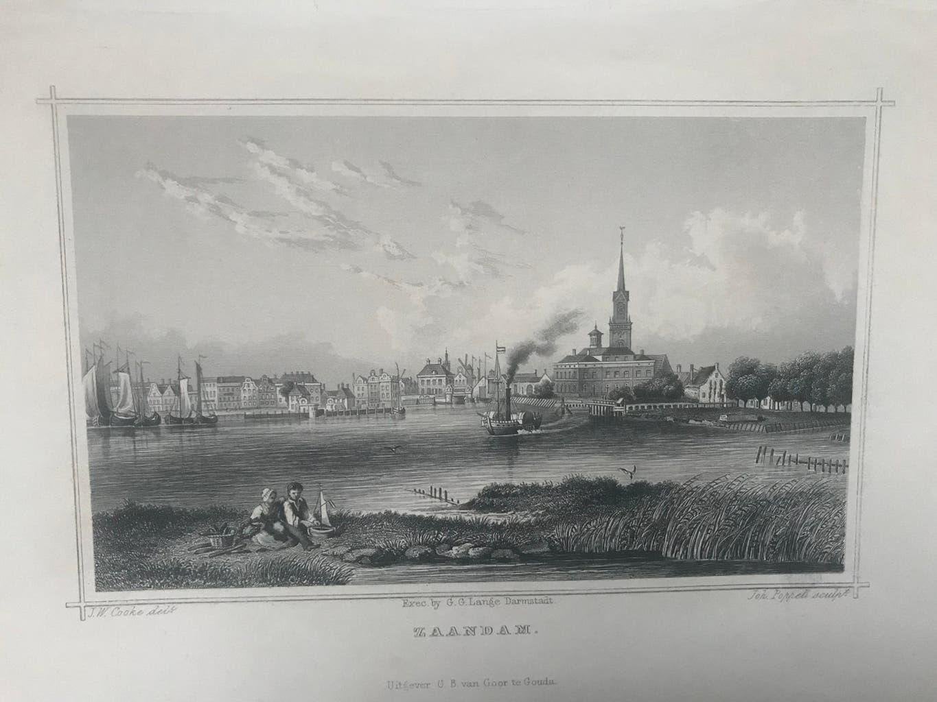 Originele staalgravure Zaandam, Johann Poppel, 16x11cm. Mooi, Antiek en Kunst, Origineel, 1800 - 1899, Stadsgezicht, Ophalen of Verzenden