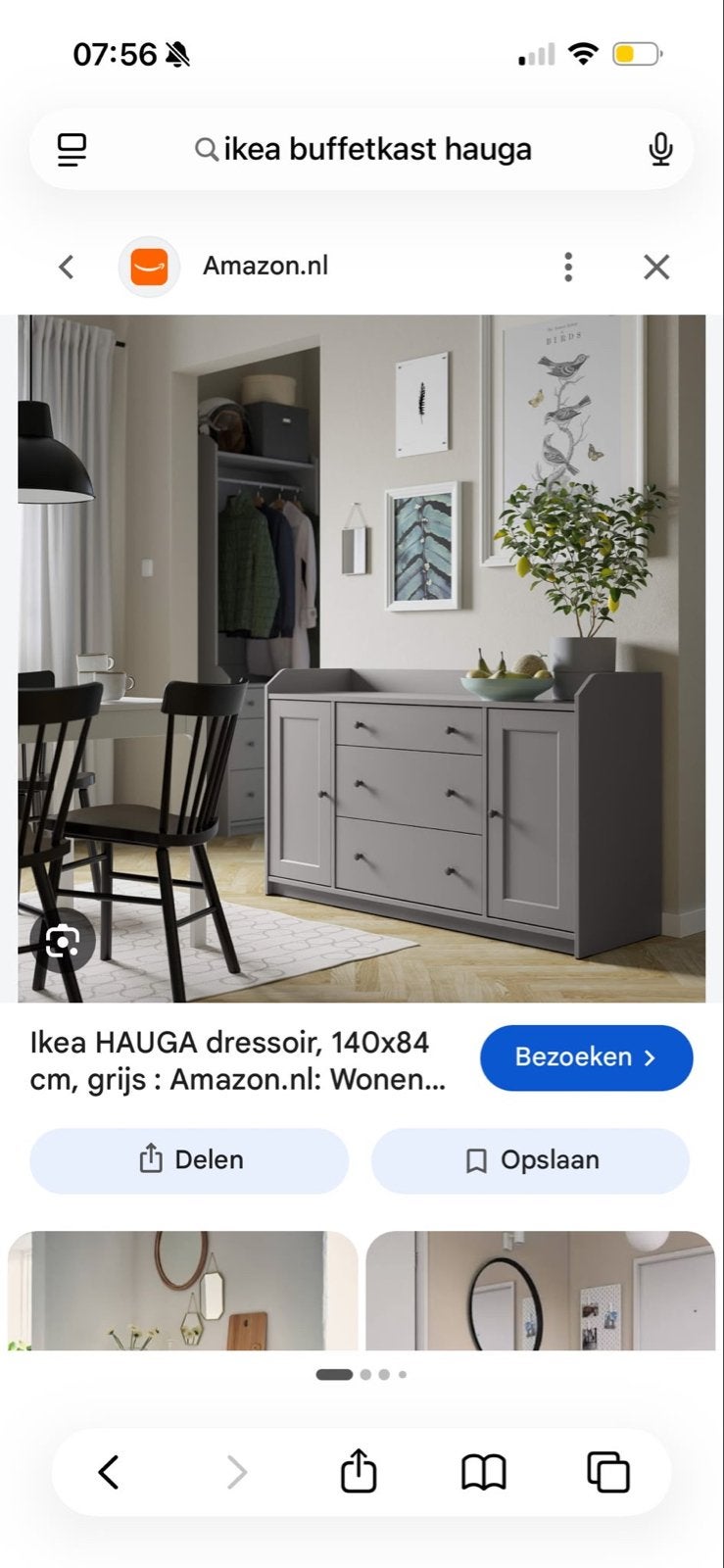 IKEA HAUGA dressoir, grijs, 140x84 cm, Ophalen, 100 tot 150 cm, Zo goed als nieuw, Met lade(s)