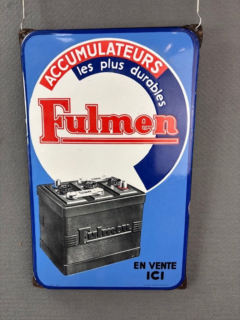 Oud origineel Fulmen accu's emaille reclamebord 30x48cm, Reclamebord, Gebruikt, ., Ophalen of Verzenden