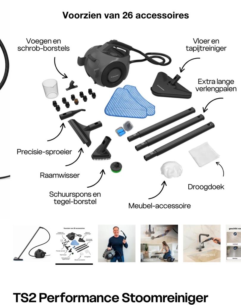 TECHWEISE TS2 Performance Stoomreiniger met 26 accessoires, Ophalen, Zo goed als nieuw, Stoomreiniger