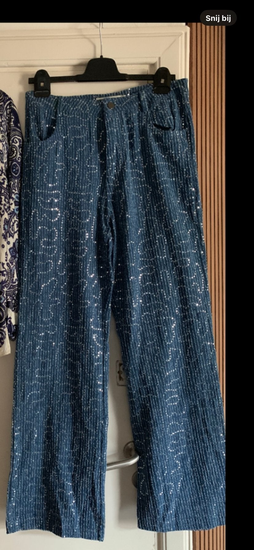 Blauwe broek met pailletten Maat M, Kleding | Dames, Broeken en Pantalons, Maat 38/40 (M), Blauw, Ophalen of Verzenden, Zo goed als nieuw