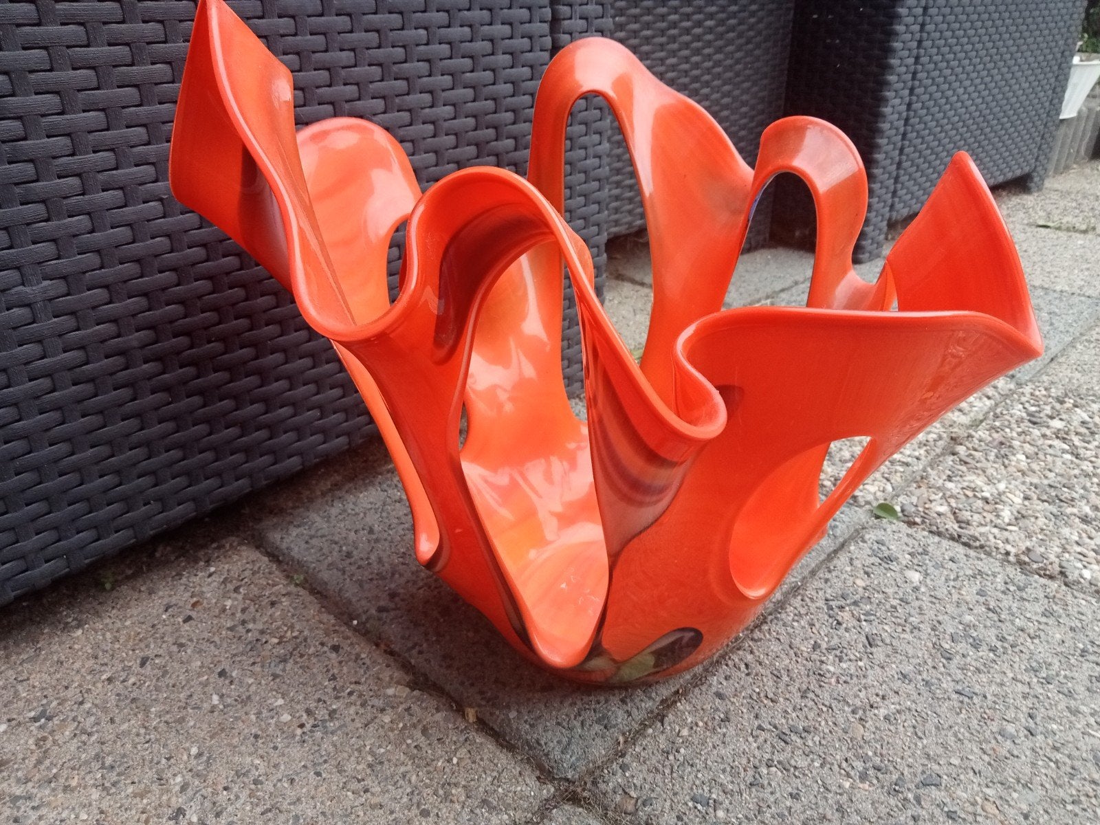 oranje glazen vaas/schaal, uniek design, Ophalen