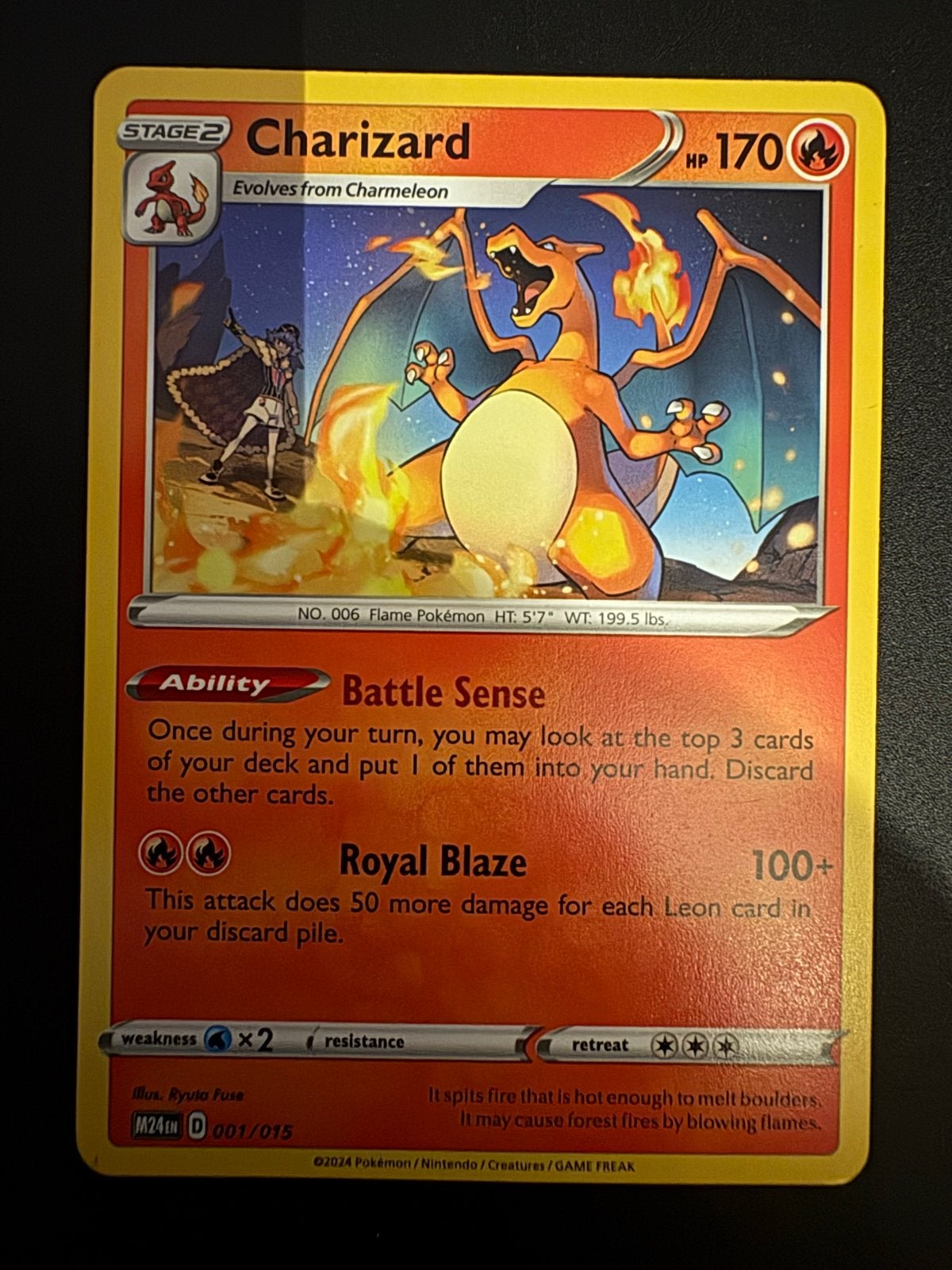 Charizard Pokémon Kaart - M24M D 001/015, Ophalen of Verzenden, Zo goed als nieuw, Losse kaart