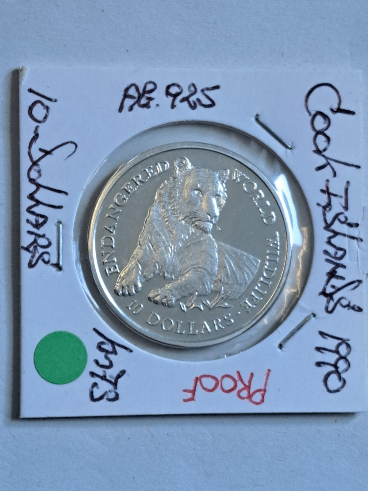 Cook Islands 10 dollar 1990 Proof, Ophalen of Verzenden, Losse munt, Zilver