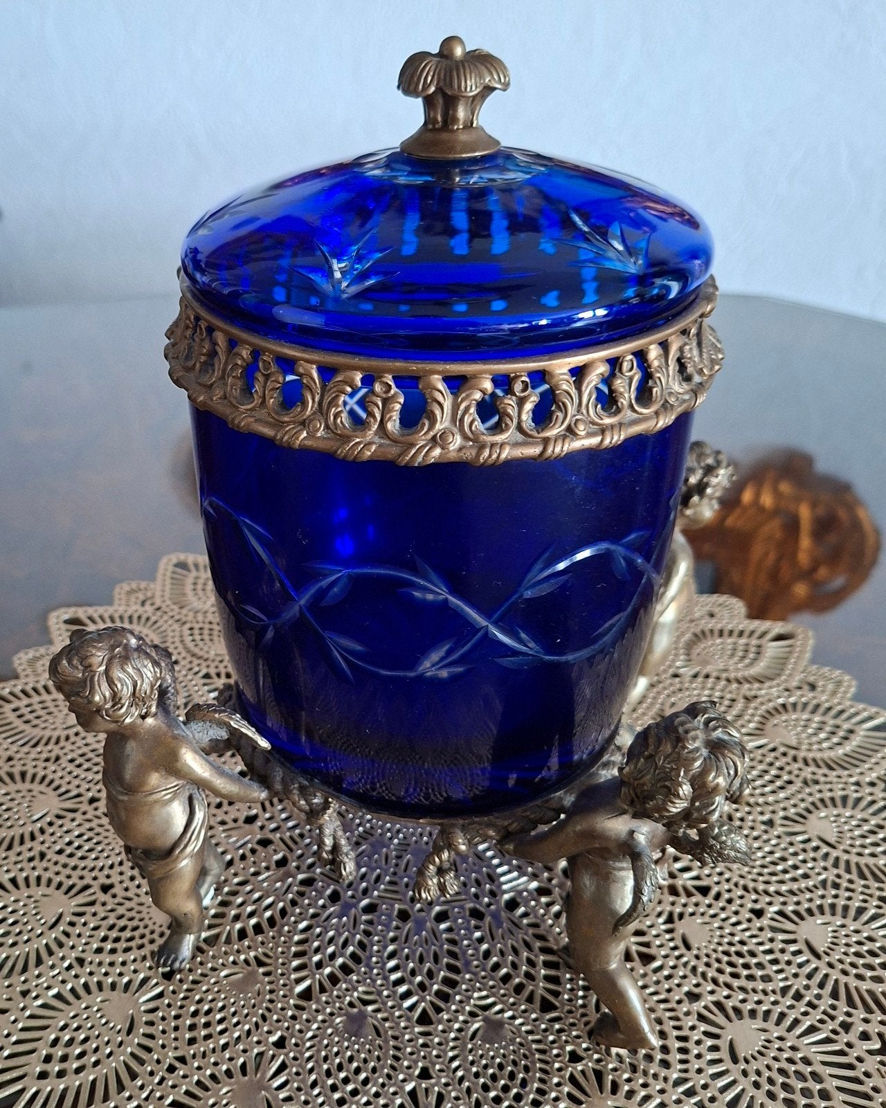 Bronzen koekjes pot met kristal, Ophalen of Verzenden, Brons