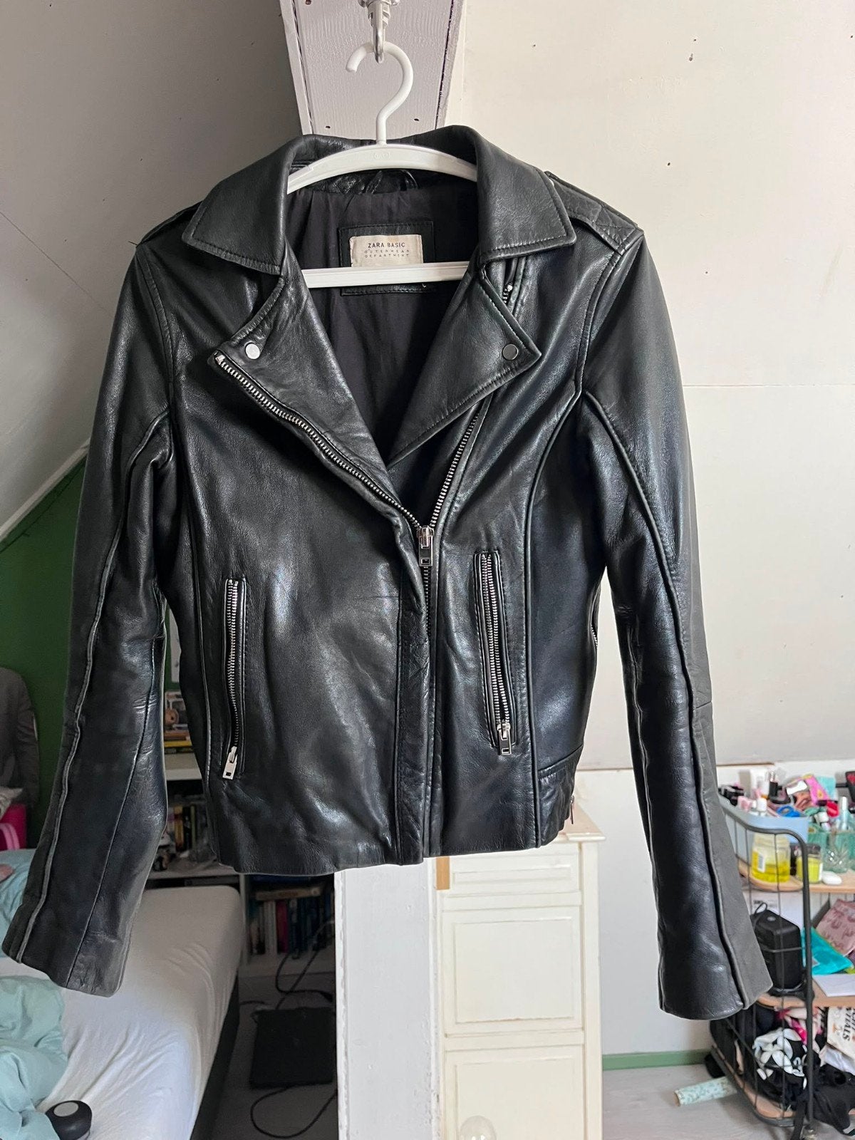 Leren jasje Zara maat S M 36 38, Ophalen of Verzenden, Zo goed als nieuw, Maat 36 (S), Zwart