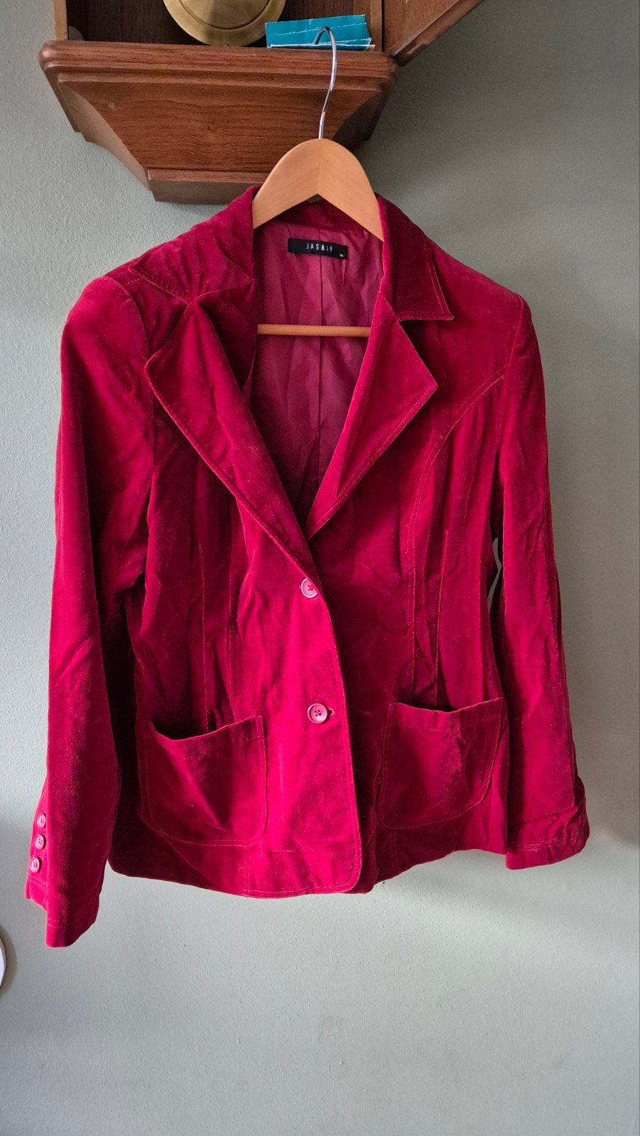 Bordeaux rode velours jasje mt 44 Jasmin zgan, Kleding | Dames, Maat 42/44 (L), Zo goed als nieuw, Jasje, Rood