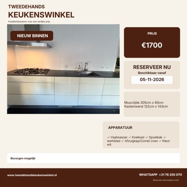 ✨LUXE KVIK GREEPLOOS KEUKEN+APPARATUUR✨, Ophalen, Wit, Graniet of Steen, Dubbelwandige keuken