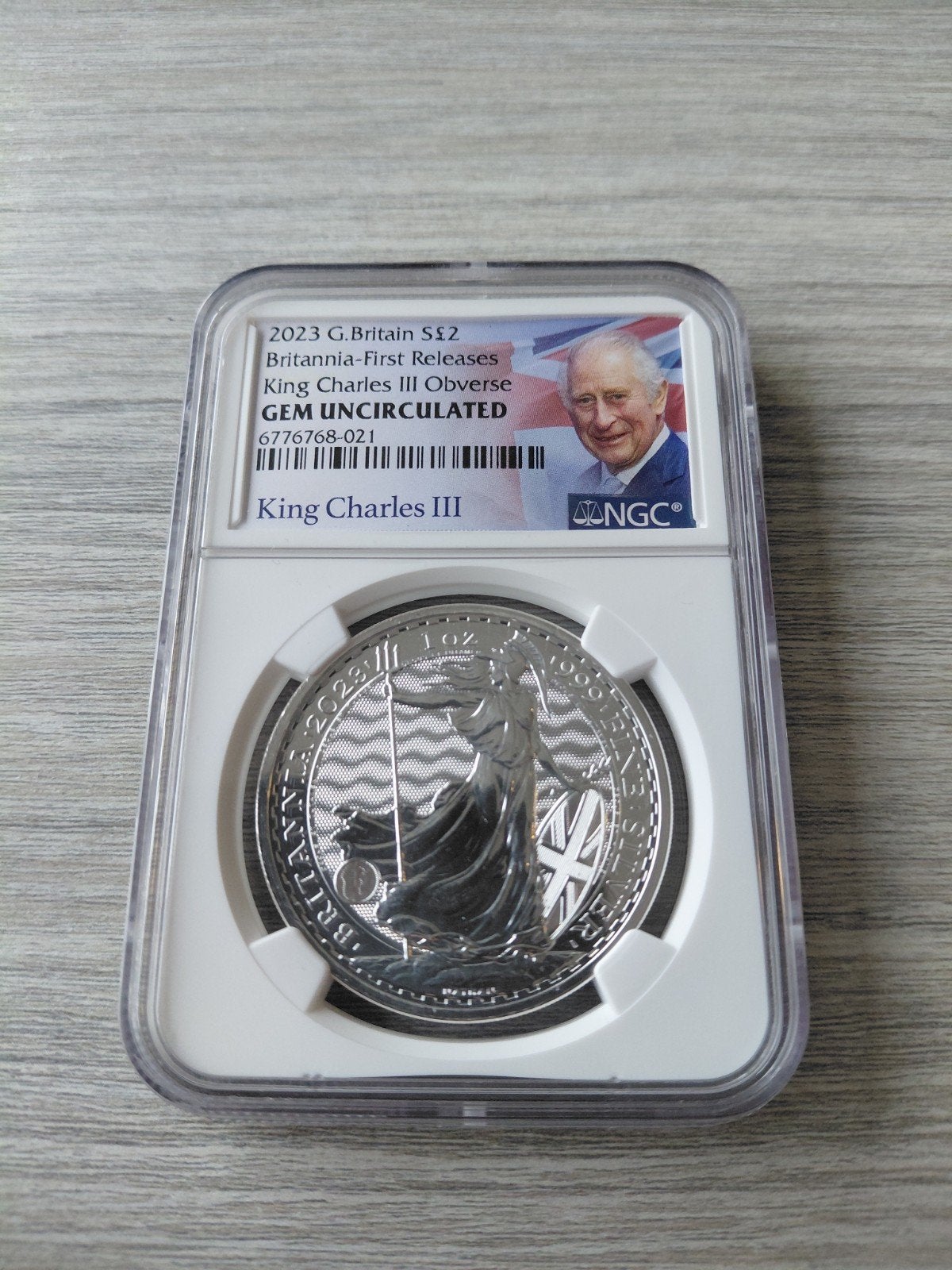2023 Britannia Charles Gem Unc 1 oz zilver 0.999 slab, Ophalen of Verzenden, Zilver