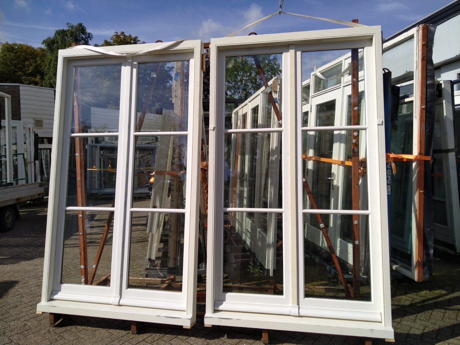 2 sets kozijn met dubbele tuindeuren, Nieuw, Ophalen of Verzenden, Buitendeur, Glas