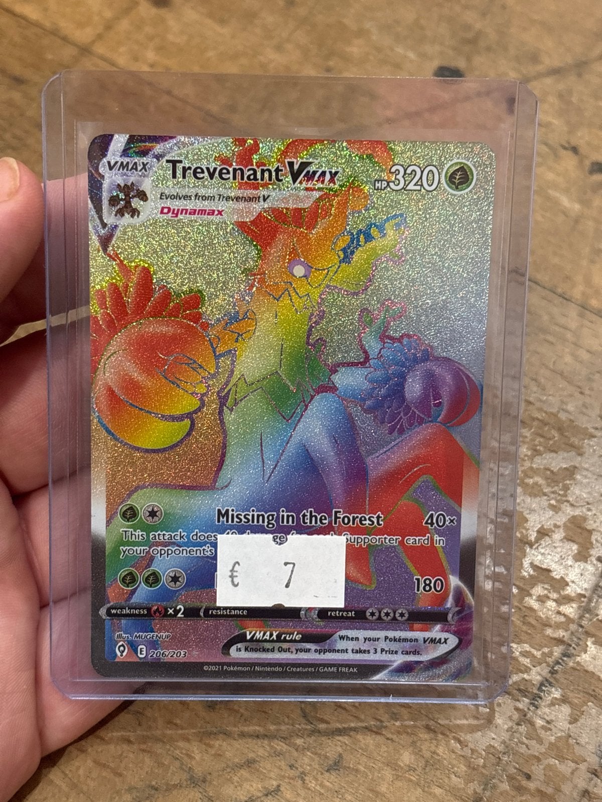 Pokémon Trevenant VMAX Rainbow Rare 206/203, Ophalen of Verzenden, Zo goed als nieuw, Losse kaart, Foil