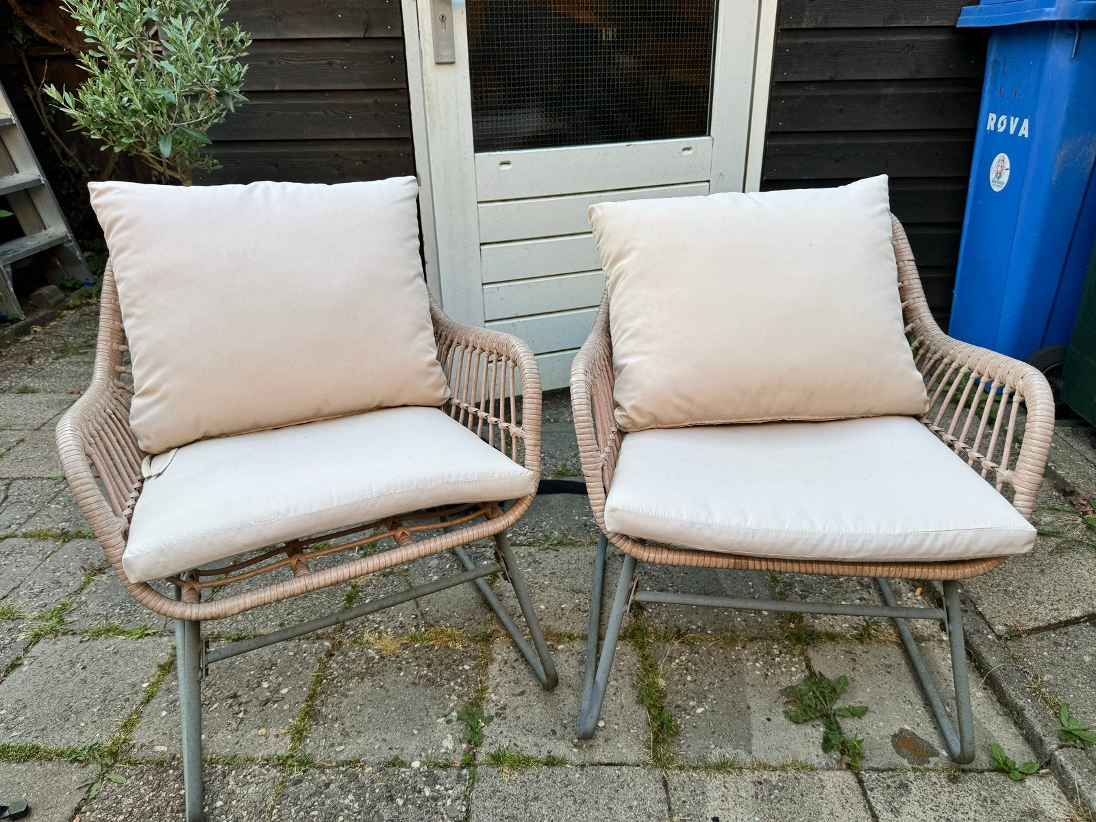 2x tuinstoelen met kussens - Gebruikt, Tuin en Terras, Ophalen, Gebruikt, Kunststof