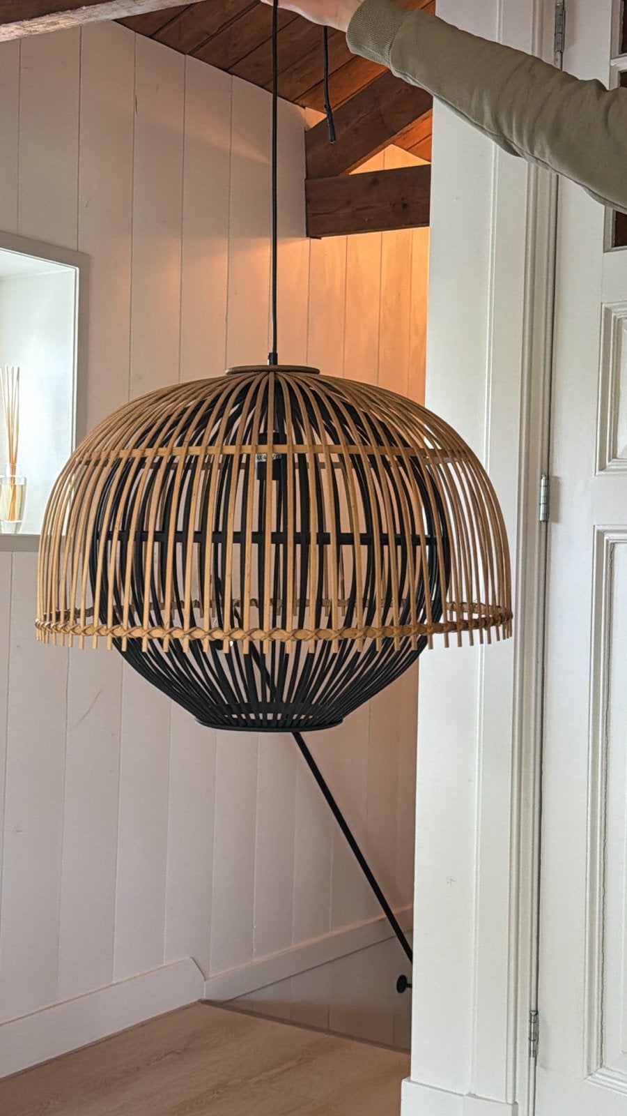 Ptmd Bamboe Hanglamp - Zwart & Naturel kap: 46x61 cm i, Ophalen, Nieuw, Hout