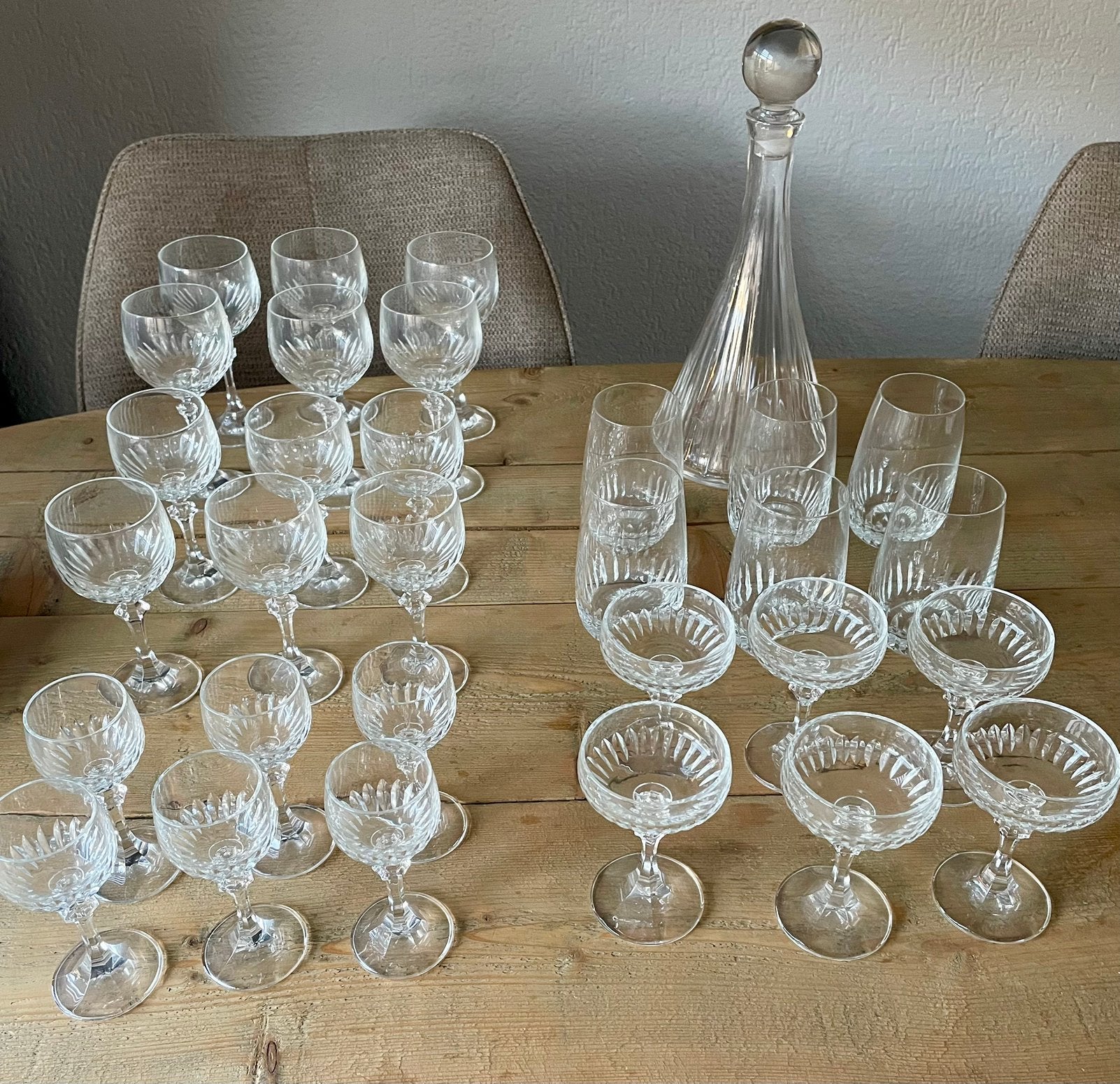 36 delig kristallen glas servies inclusief mooie karaf, Ophalen of Verzenden