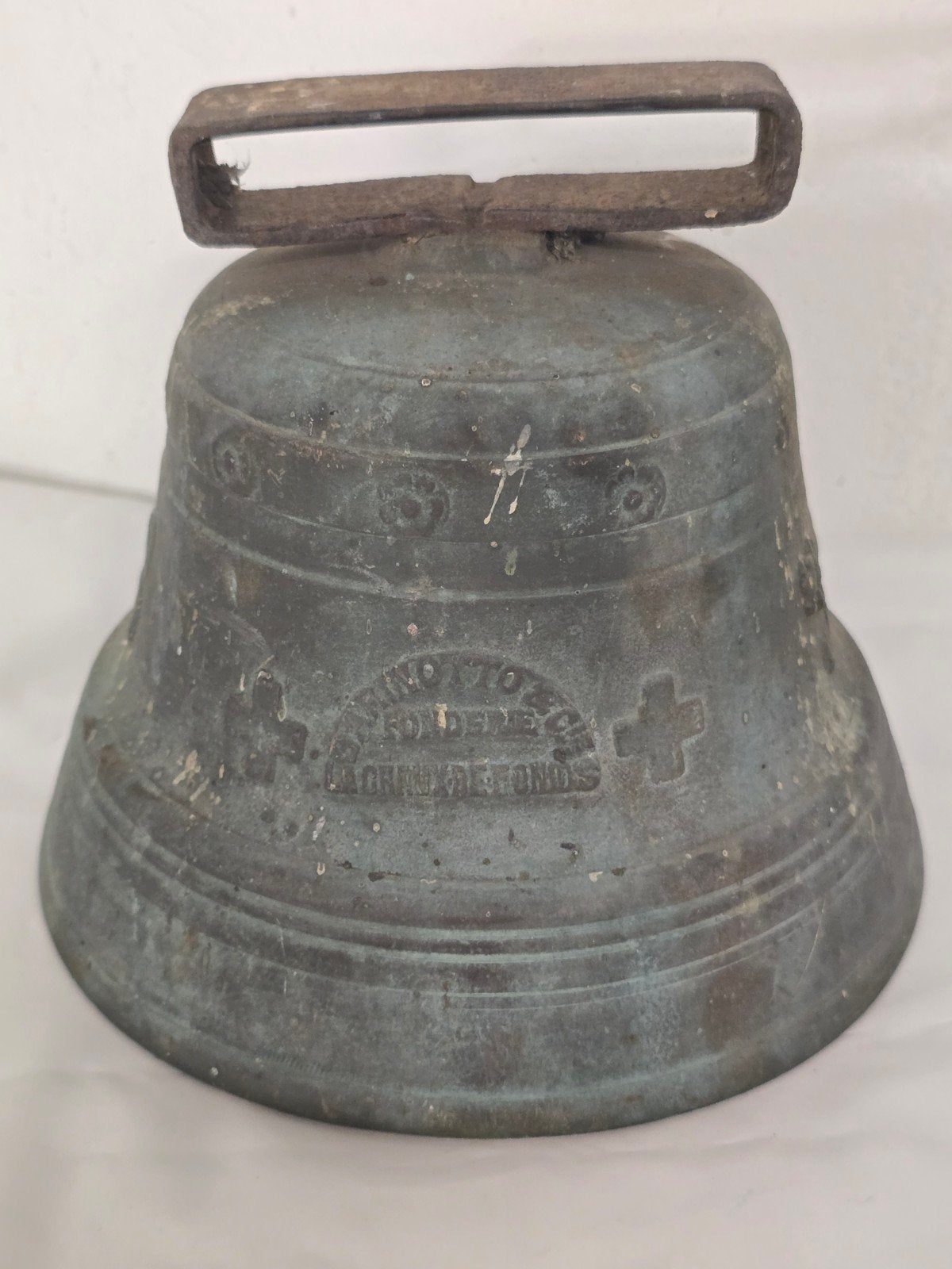 Antieke bronzen koeienbel met inscripties, Ophalen of Verzenden