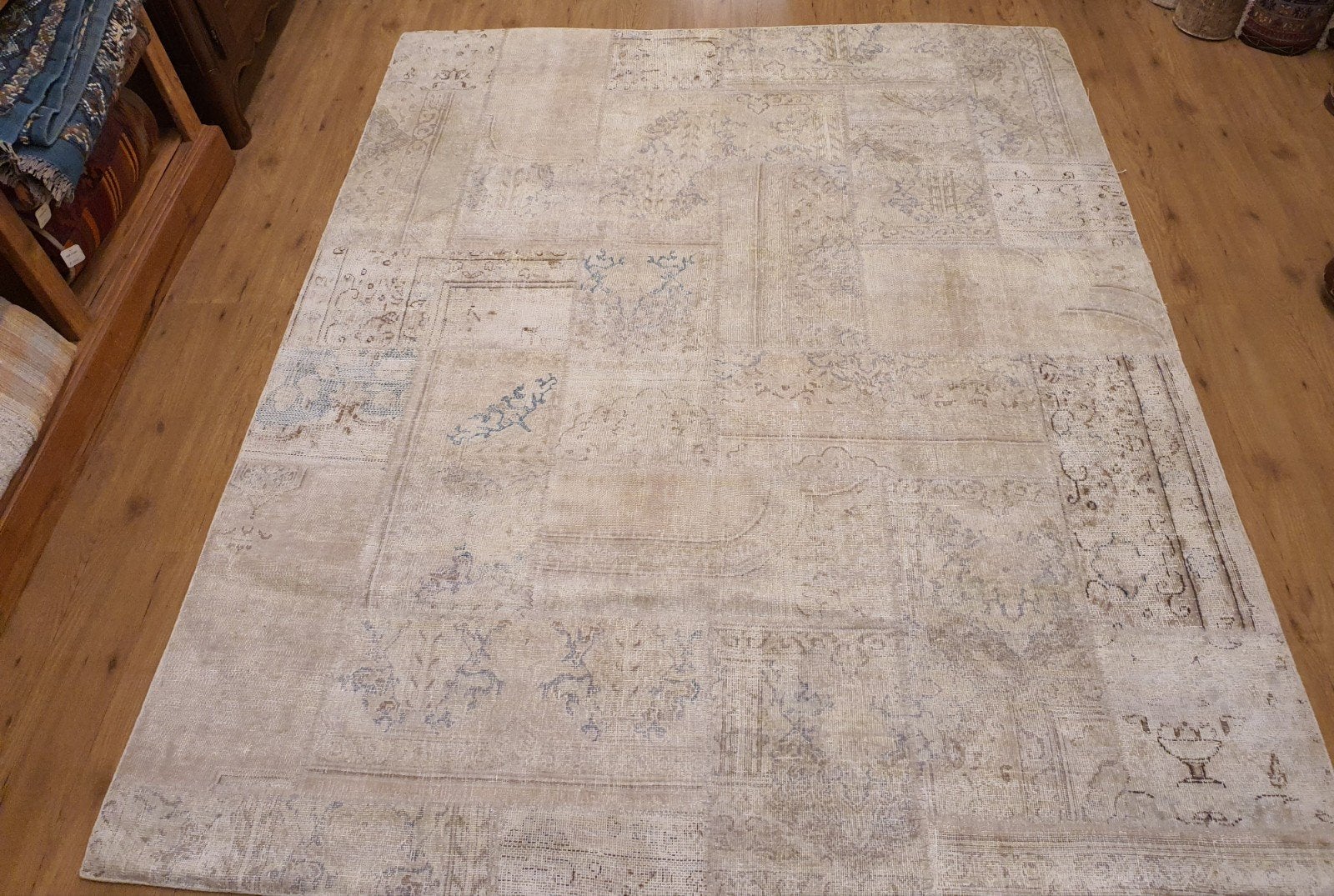 Vintage handgeknoopt oosters tapijt patchwork 250x202, Info@SlatsAntiek.nl, Tweedehands, 200 cm of meer, Ophalen of Verzenden