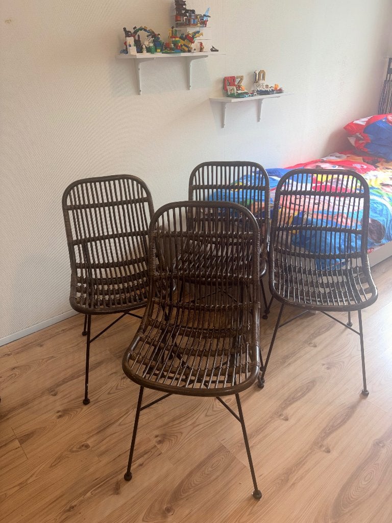 Eetkamerstoel rotan, Ophalen, Bruin, Zo goed als nieuw, Metaal