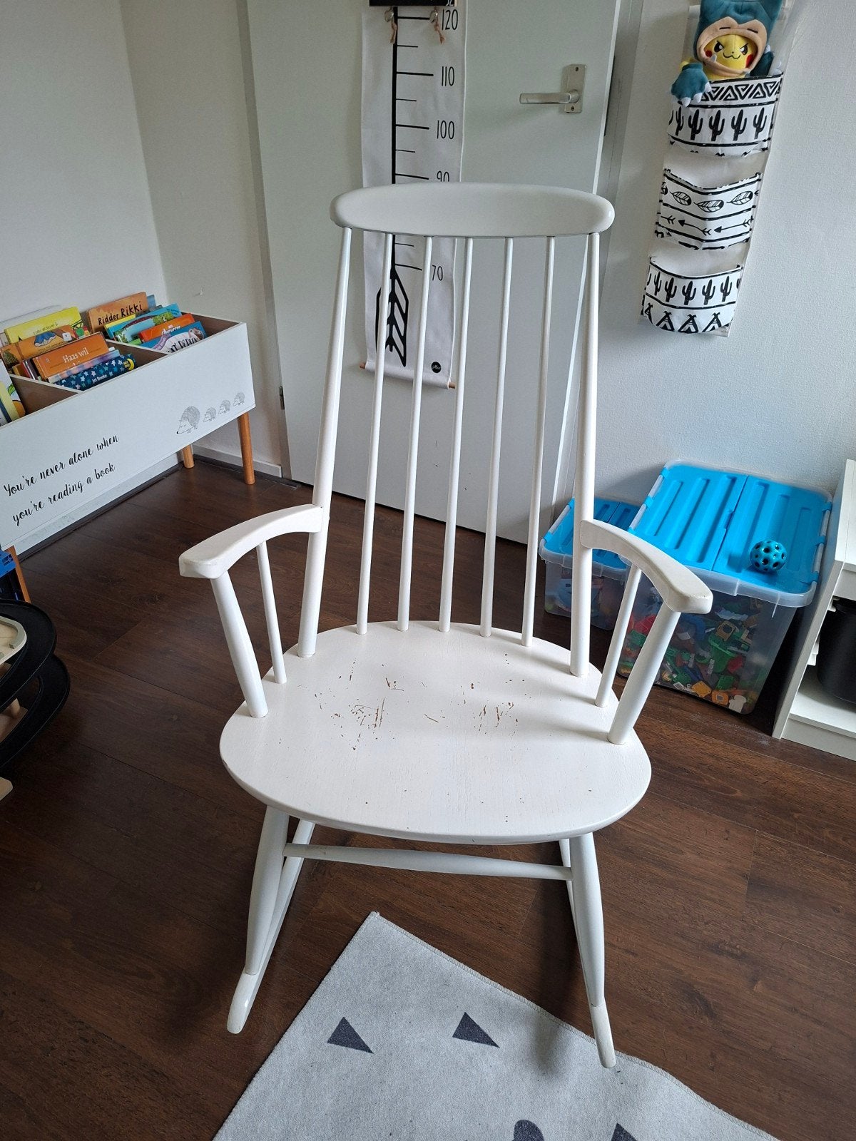 Witte houten schommelstoel voor kinderkamer, Huis en Inrichting, Stoelen, Gebruikt, Eén, Hout, Wit, Ophalen