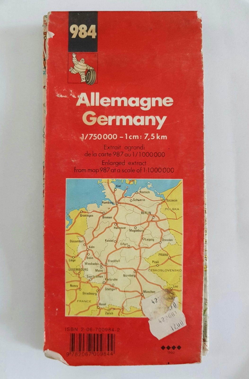 Auto wegenkaart Duitsland Michelin (1992), Gelezen, Verzenden, Landkaart, Duitsland