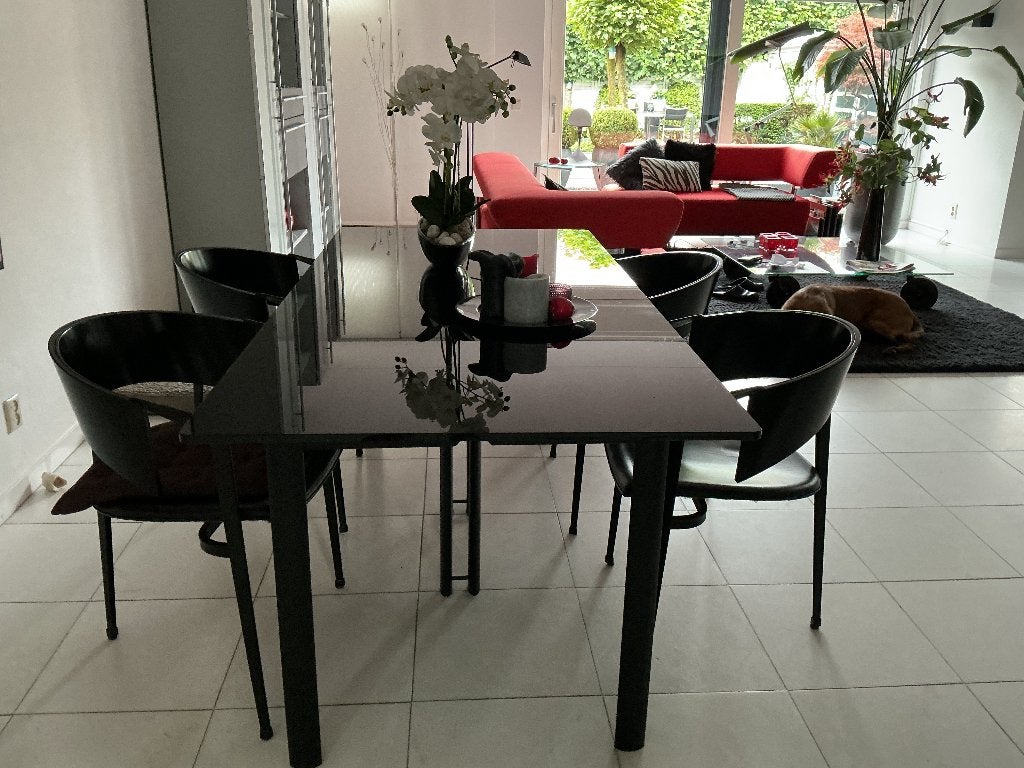 Cassina eettafel met glazen tafelblad, Ophalen, Gebruikt, 50 tot 100 cm, Glas
