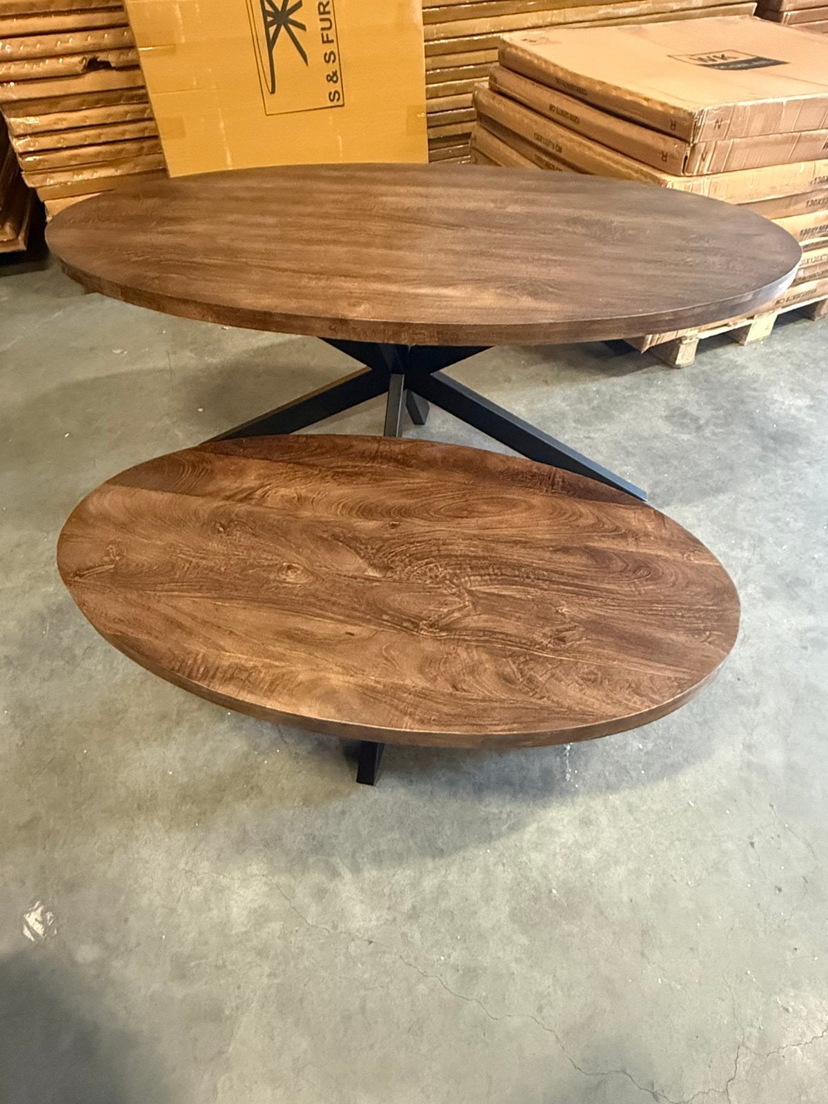 Nieuwe set eettafel en salon tafel mango hout, Ophalen, Rond, 50 tot 100 cm, Nieuw