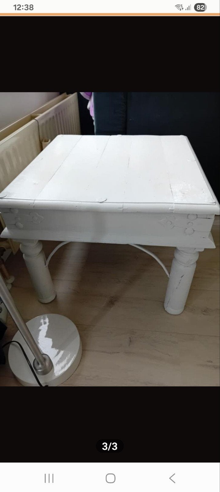 Witte houten salontafel, landelijke stijl, Ophalen, Gebruikt, 50 tot 100 cm, Vierkant