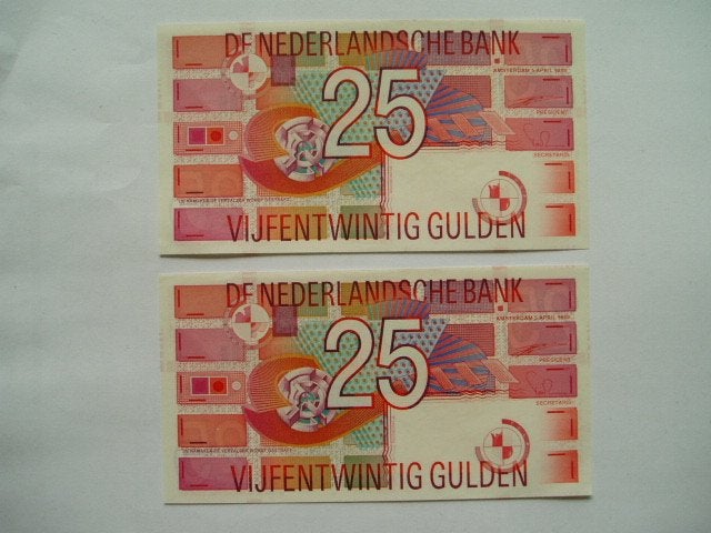 1964. Nederland, 2 X 25 gulden 1989 UNC Roodborstje., Verzenden, 25 gulden, Setje