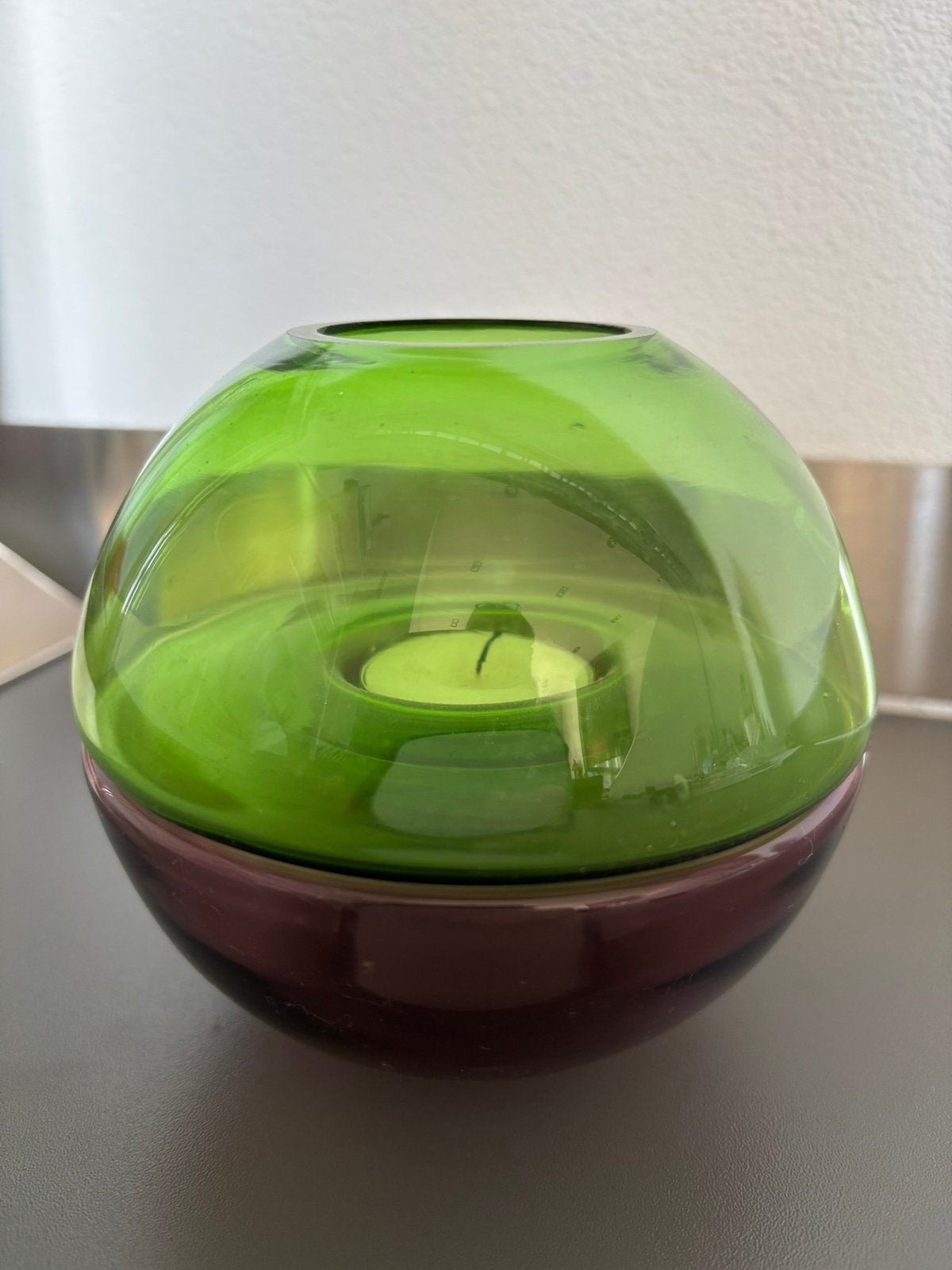 vintage waxinelicht houder groen / aubergine, Gebruikt, Overige merken, Waxinelichthouder, Ophalen of Verzenden
