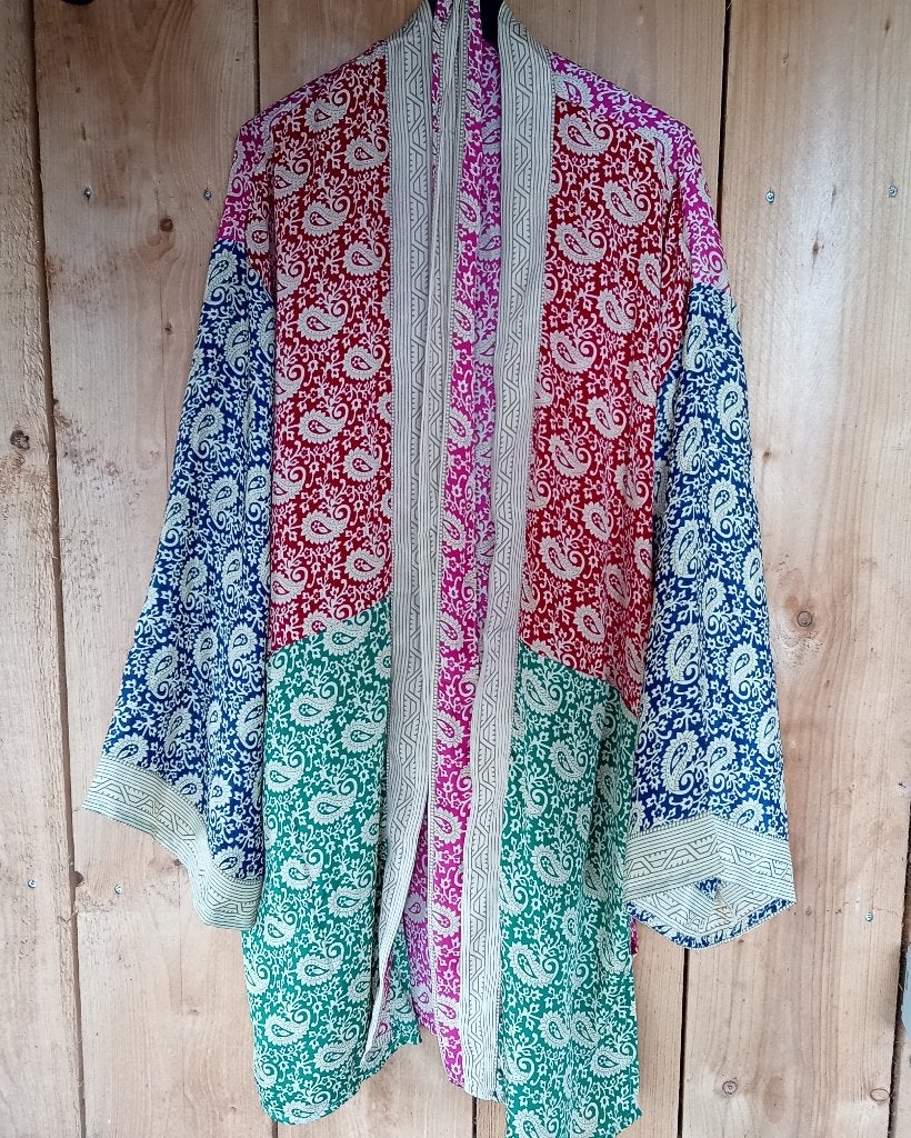 Paisley kimono uit India incl tailleband 70%zijde/30%viscose, Verzenden, Nieuw, Maat 42/44 (L), Meerkleurig
