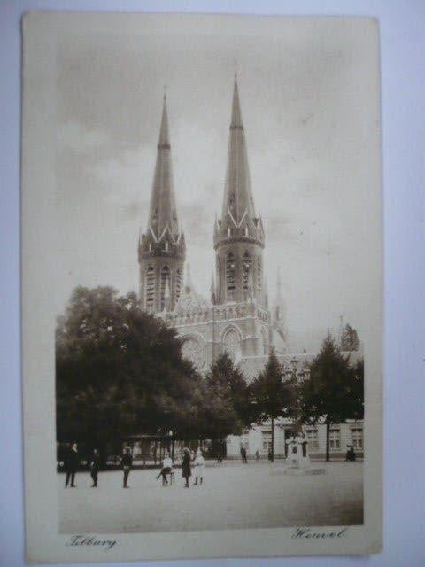 soldatenkaart tilburg kerk-plein-mensen militair gelop. 1917, Verzenden, Voor 1920, Gelopen, Noord-Brabant