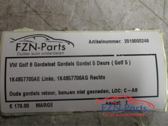 Veiligheidsgordel Set voor Volkswagen Golf (22729354), Ophalen of Verzenden, Gebruikt