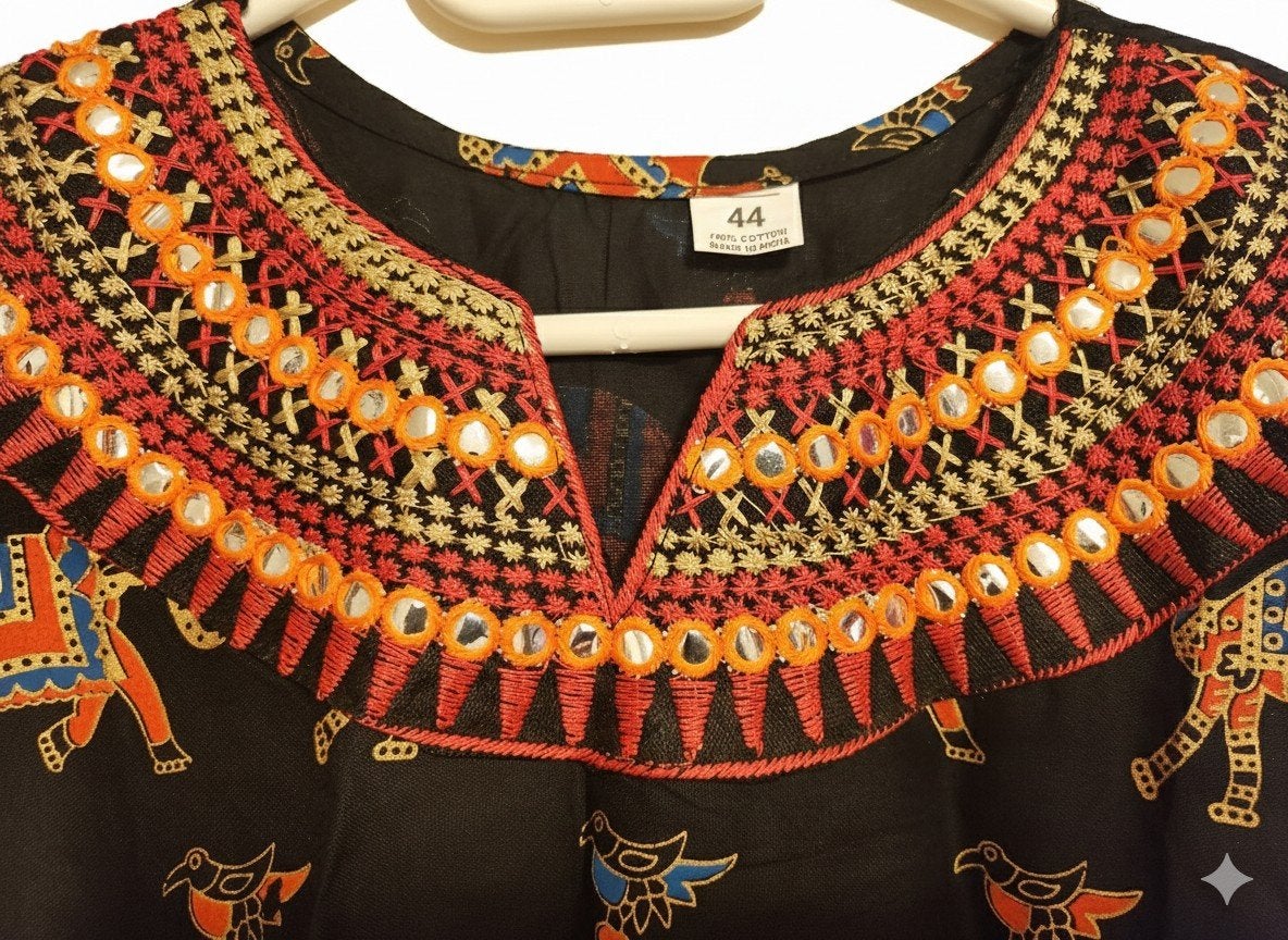 Nieuwe Zwarte Katoenen Kurta uit Rajasthan, Maat L, Kleding | Dames, Verzenden, Nieuw, Maat 42/44 (L), Zwart