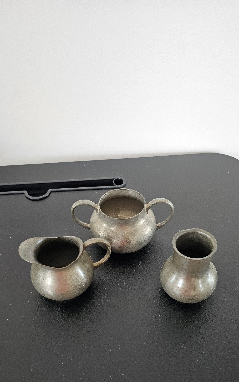 Set van 2 tinnen kannetjes en suikerpot, antiek, Antiek en Kunst, Ophalen of Verzenden