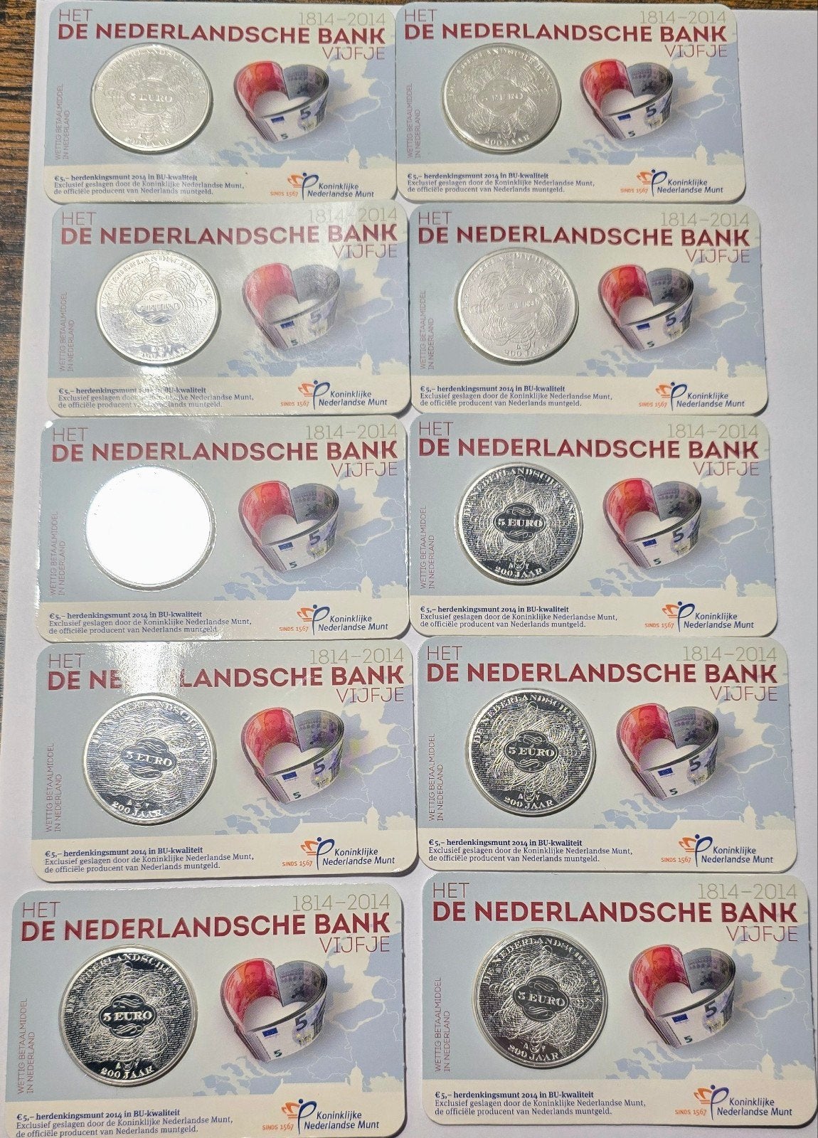 Set van 10 Zwaar Verzilverde €5 Munten - Nederlandse Bank BU, Ophalen of Verzenden, Koningin Beatrix, Euro's, Setje