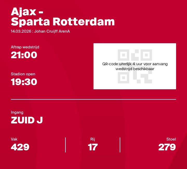 Ajax ticket, Losse kaart, Eén persoon, Maart