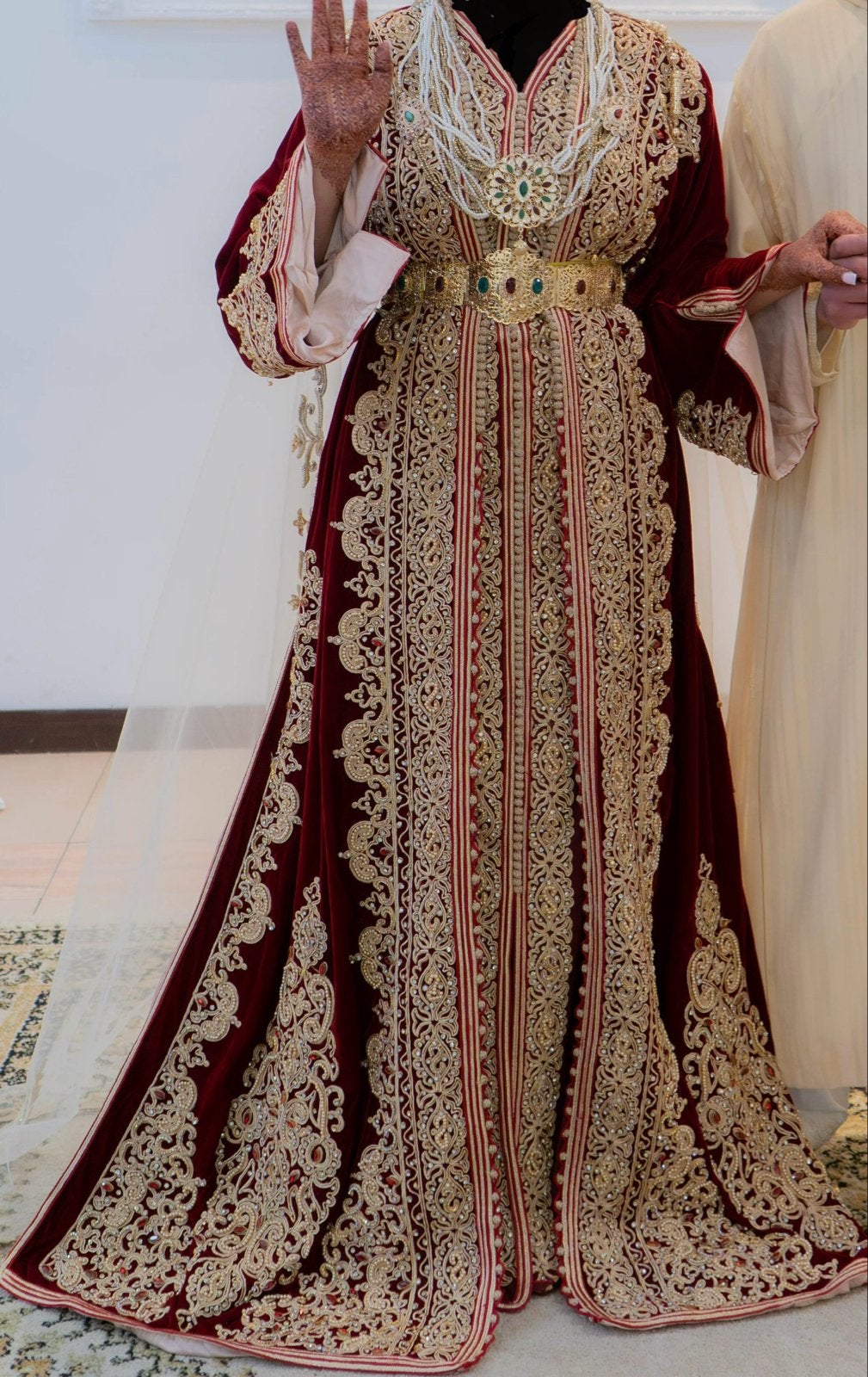 Prachtige Marokkaanse Takshita/Caftan - Bordeauxrood met gou, Overige typen, Zo goed als nieuw, Rood, Ophalen
