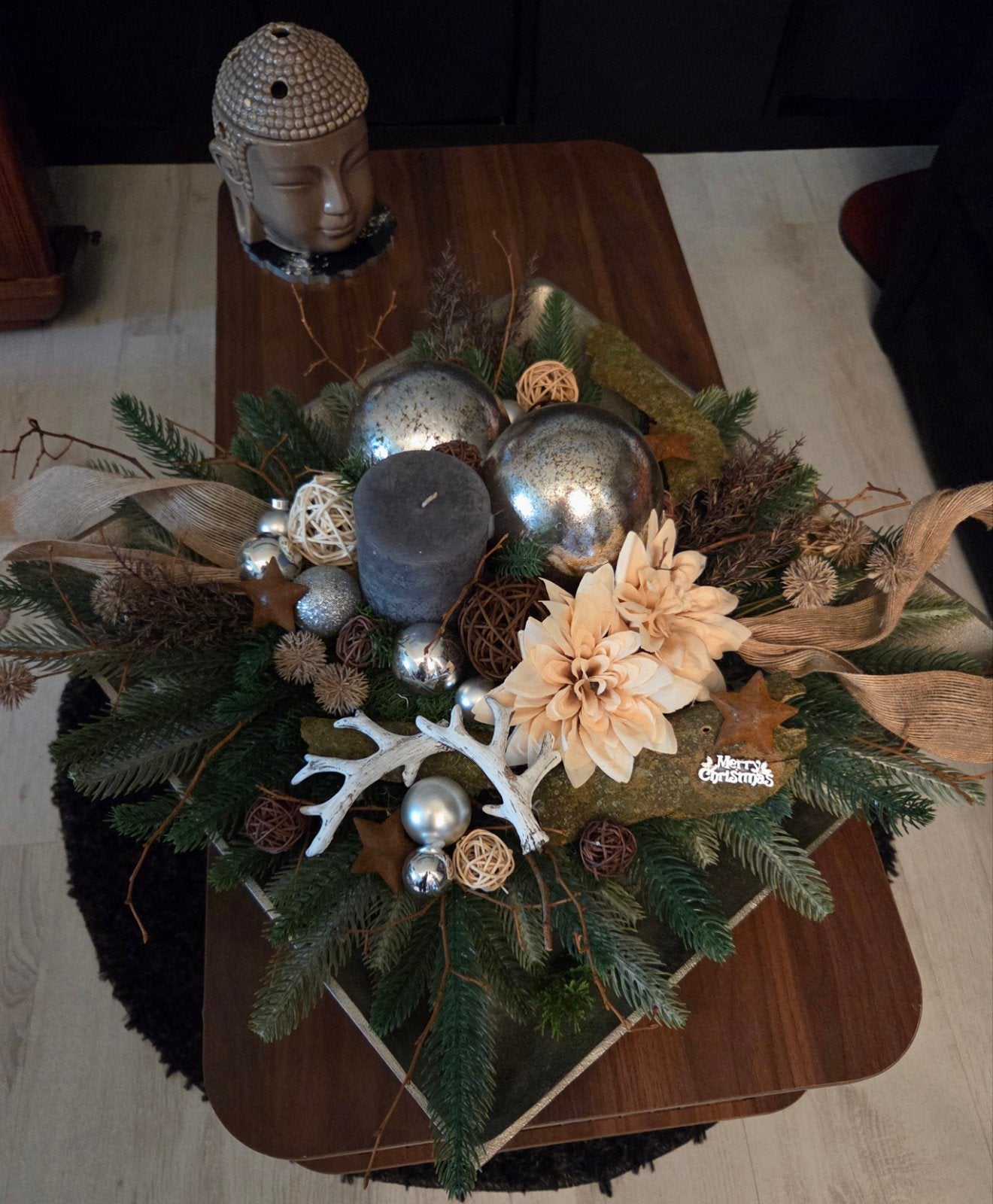 groot kerststuk met verlichting, Ophalen