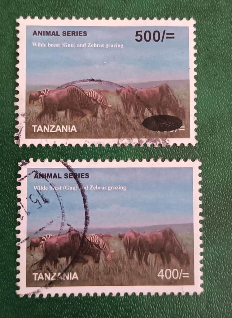 Tanzania 2 pzs dieren  , 1 pz met overprint, Verzenden, Tanzania, Gestempeld