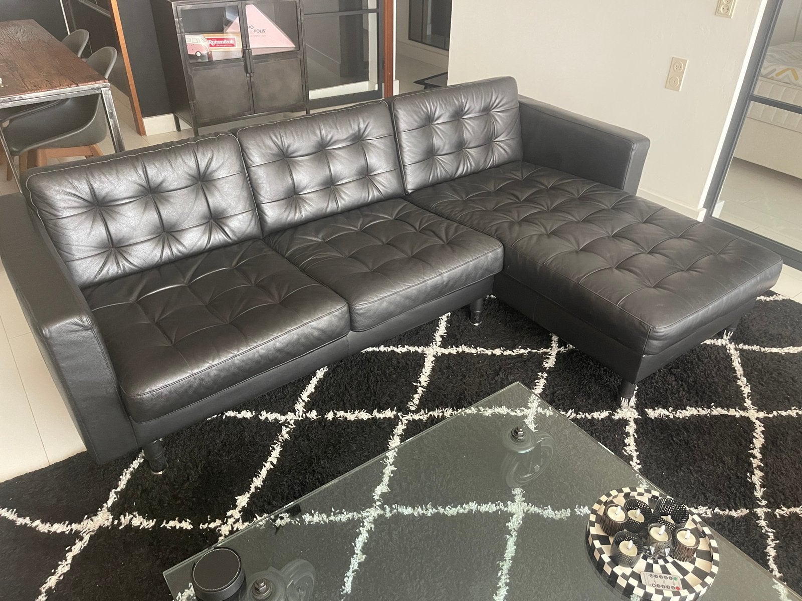 Landskrona 3-zitsbank met chaise longue, Ophalen, Zo goed als nieuw, Leer