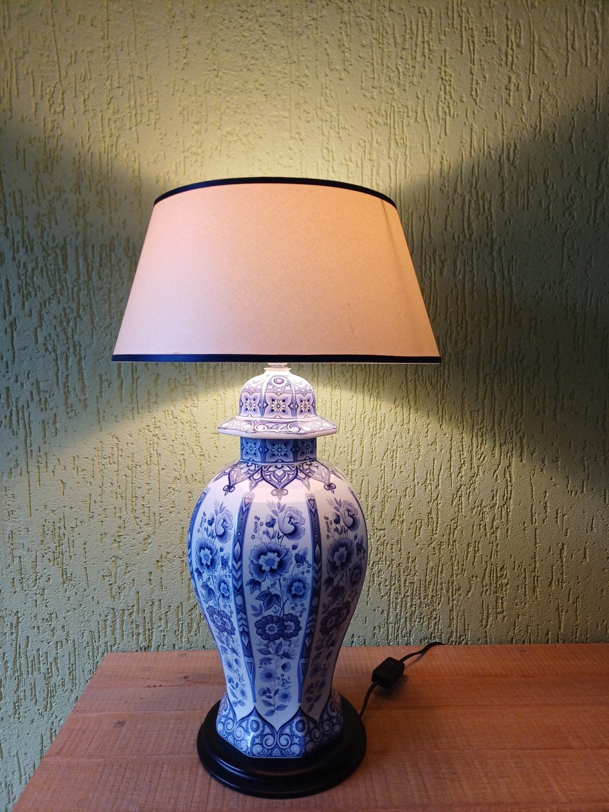 Tafellampvoet Delfstblauw groot, Hout, Gebruikt, Handgemaakt, 50 cm