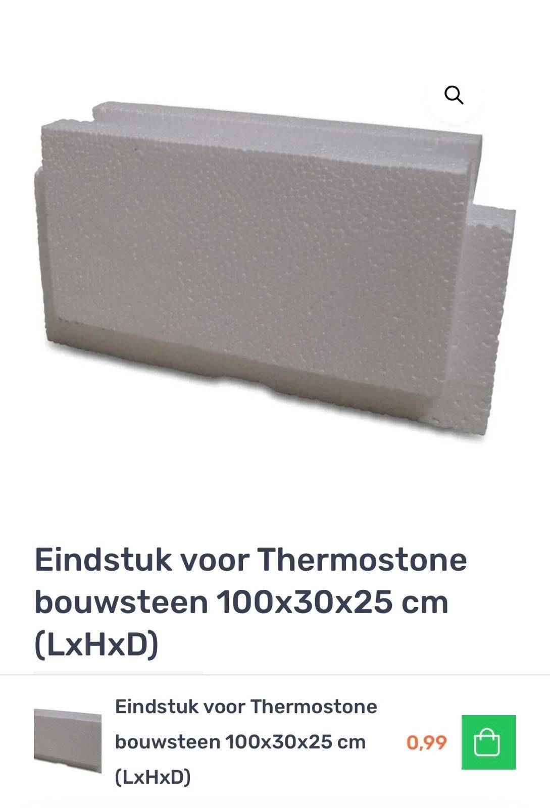 Eindstuk voor Thermostone bouwsteen 100x30x25 cm (LxHxD), Doe-het-zelf en Verbouw, Isolatie en Afdichting, Gebruikt, 12 cm of meer