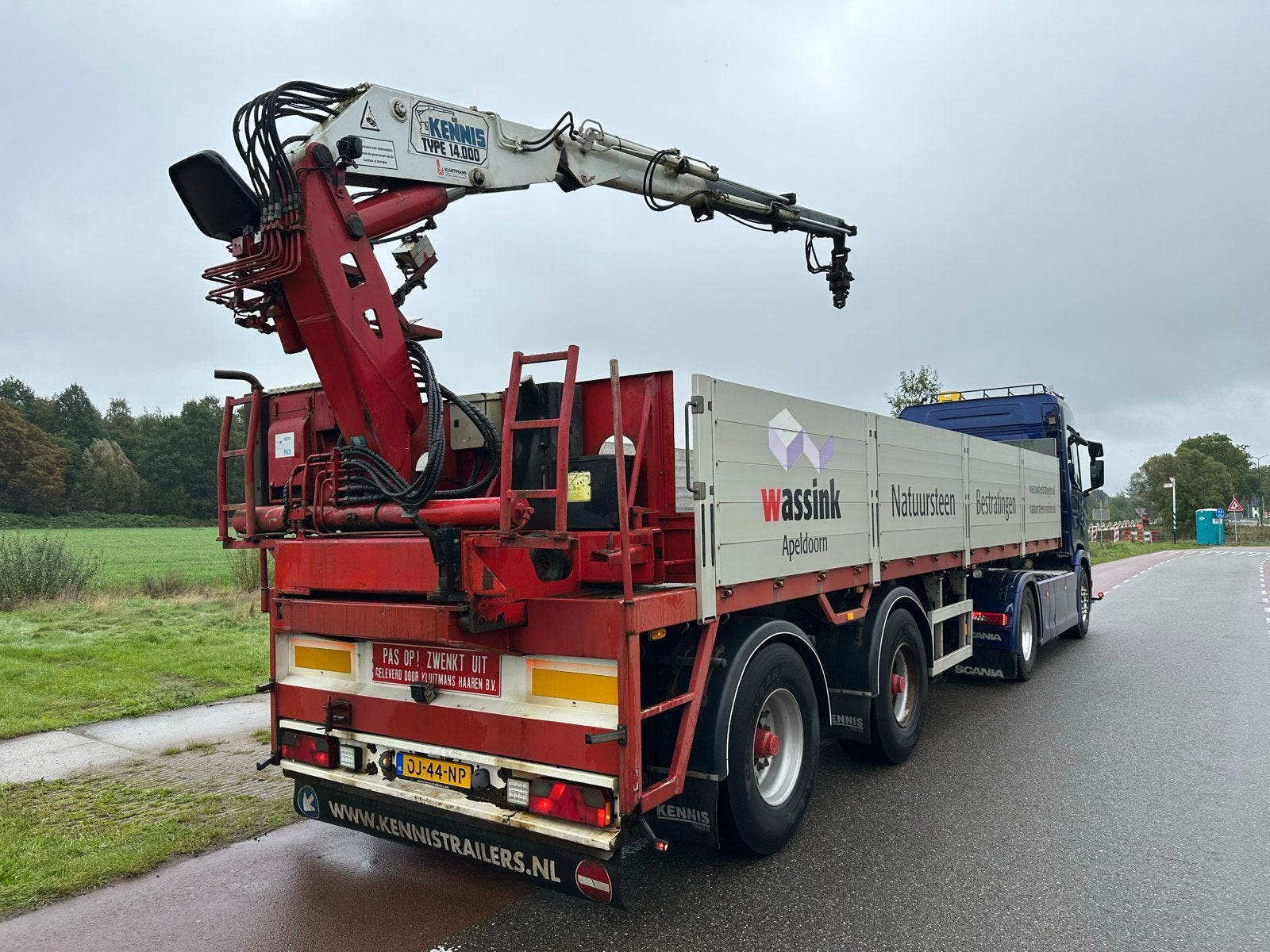 Kennis 2 as Steenoplegger stenentrailer + Kennis kraan R 14, Bedrijf, Te koop