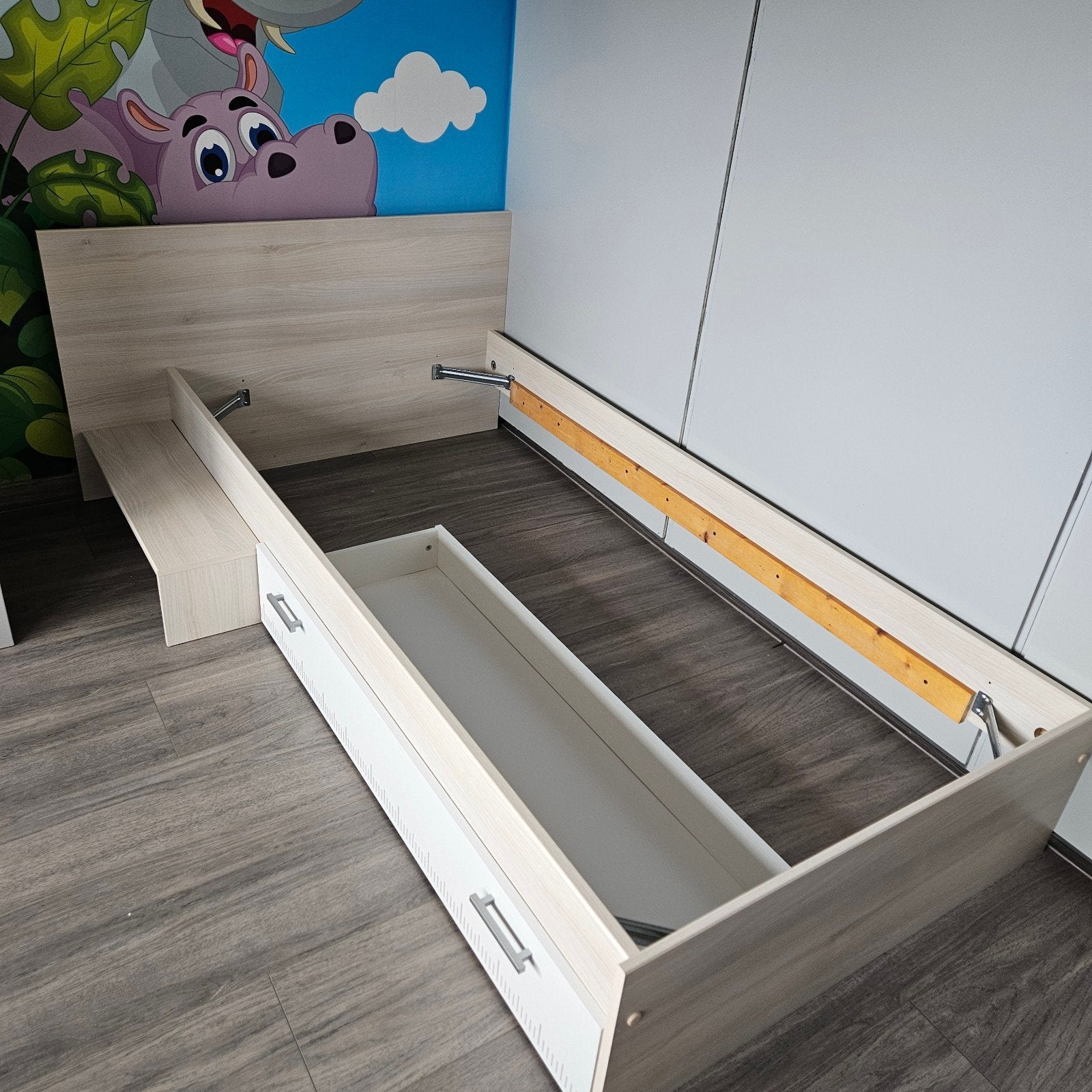 T.e.a.b 1 persoons bed, Ophalen, 90 cm, Eenpersoons, Wit