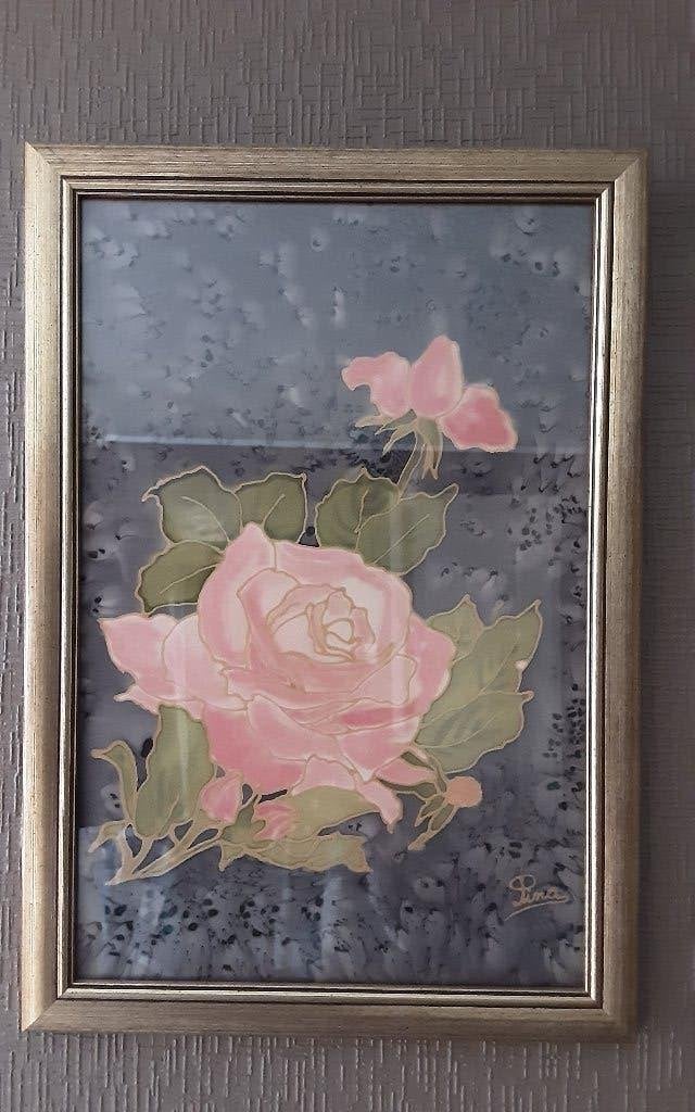 Olieverf schilderij rozen, Ophalen of Verzenden, Achter glas, Olieverf, Bloemen