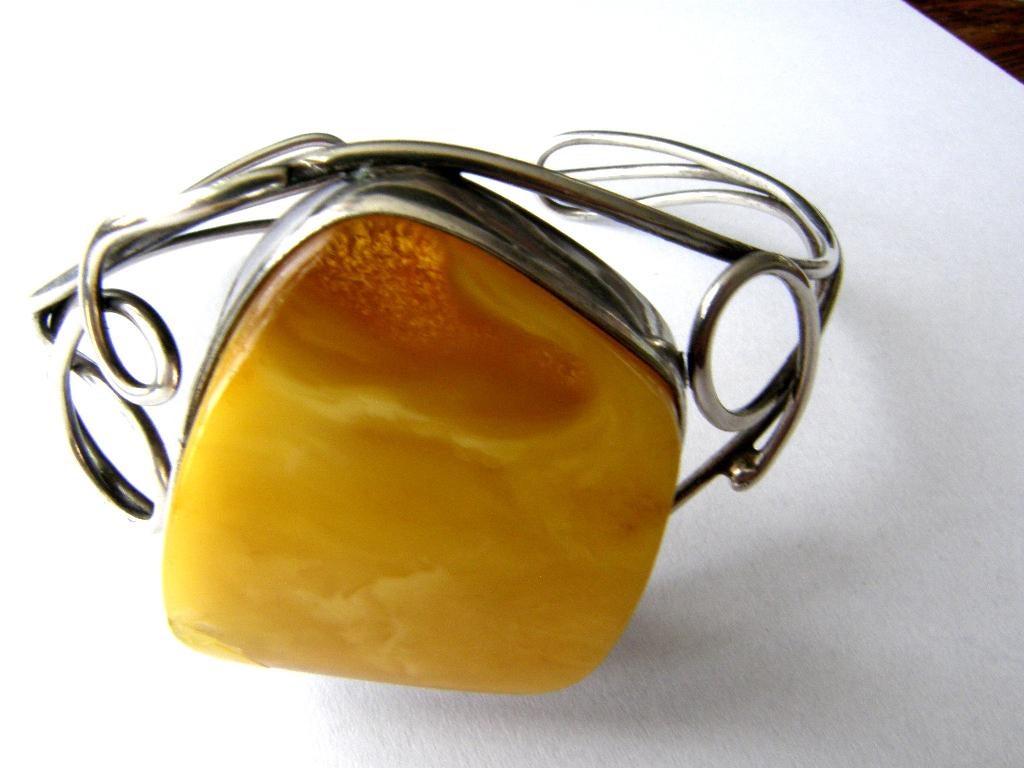 925 Sterling Zilver Armband Amber butterscotch barnsteen, Ophalen, Zilver, Armband, Met edelsteen