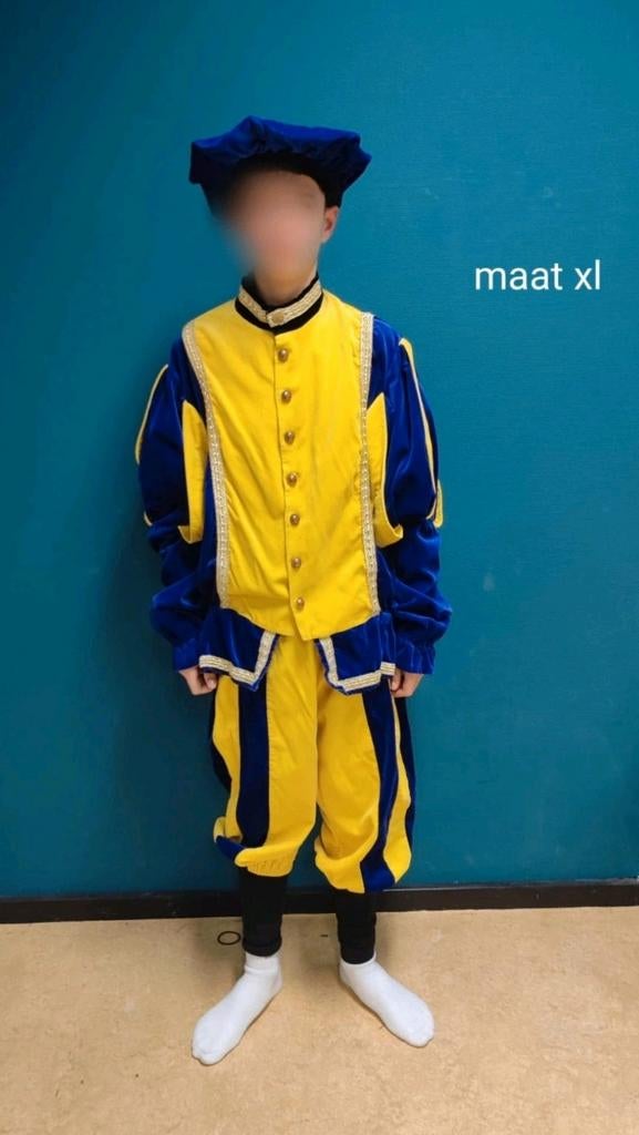 Volwassen pieten pak - XL (geel/blauw), Ophalen of Verzenden, Zo goed als nieuw