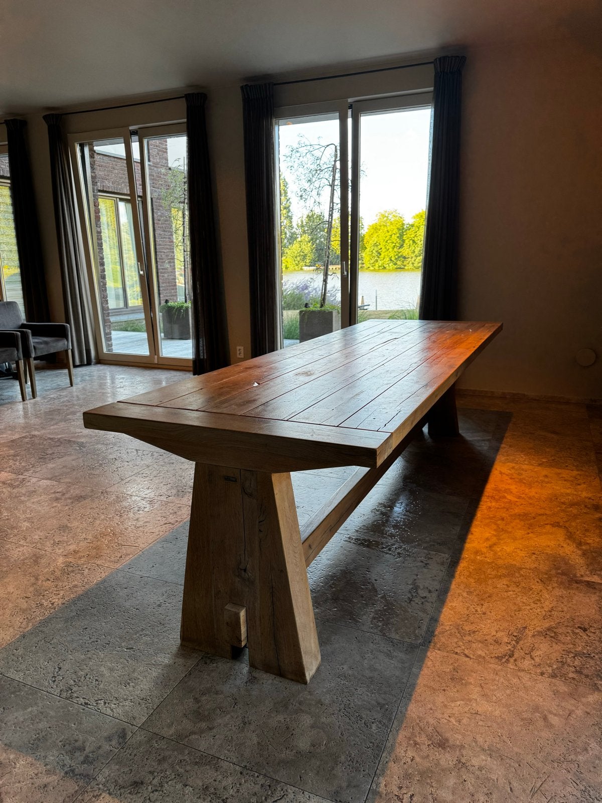 Flamant massieve eiken eettafel - 280x89x77 cm, Huis en Inrichting, Gebruikt, Eikenhout, 200 cm of meer, Vijf personen of meer